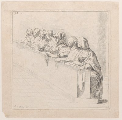 Siete mujeres sentadas detrás de un muro bajo, siglo XVIII de Anne Claude Philippe de Caylus