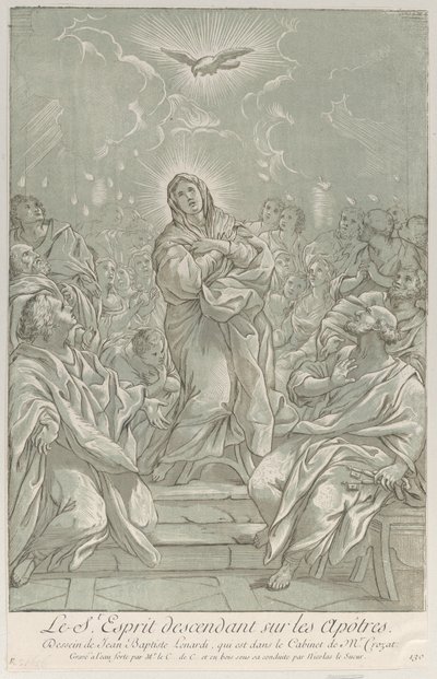 El Pentecostés, con la Virgen en el centro, el Espíritu Santo arriba y los Apóstoles..., ca. 1729 de Anne Claude Philippe de Caylus