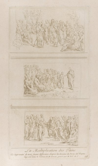 Tres estudios separados para los milagros de los panes, mostrando a Cristo de pie, ca. 1729-40 de Anne Claude Philippe de Caylus