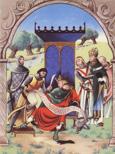 El rey Juan firma la Carta Magna (litografía en color) de Anne & Johnstone Janet (1928 79) Johnstone