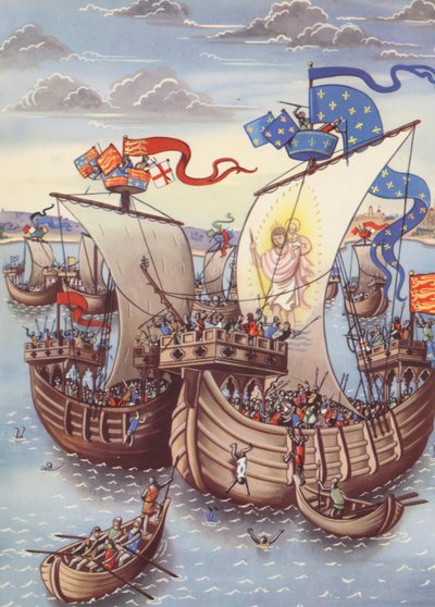 La batalla de Sluys (litografía en color) de Anne & Johnstone Janet (1928 79) Johnstone