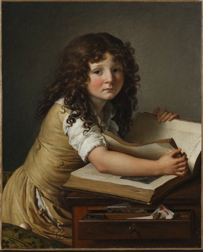 Benoît Agnès Trioson con un libro de Anne Louis Girodet de Roucy Trioson