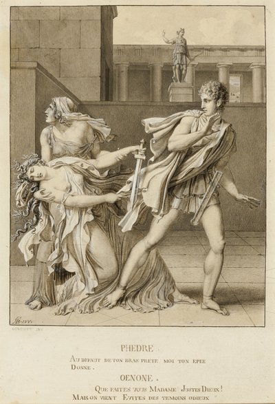 Fedra, habiendo declarado su pasión, intenta matarse con la espada de Hipólito de Anne Louis Girodet de Roussy Trioson