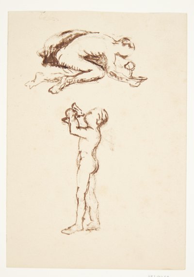 Estudio con hombre arrodillado y niño de pie de Anne Marie Carl Nielsen