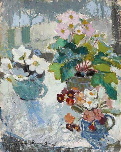 Primeras flores, c. 1947 (óleo sobre tabla) de Anne Redpath