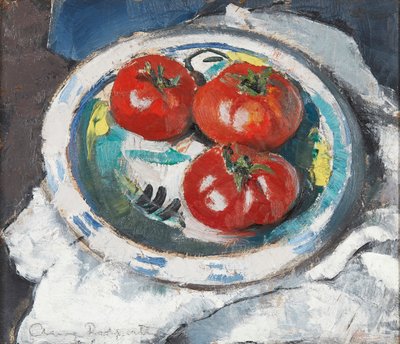 Naturaleza muerta - Tres tomates (óleo sobre tabla) de Anne Redpath