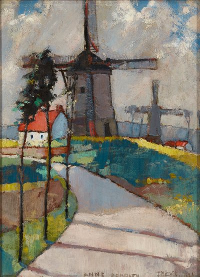 Molinos de viento en el Paso de Calais (óleo sobre tabla) de Anne Redpath