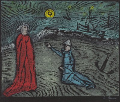 Now, Ever Awake, My Master Dear, I Fear A Deadly Storm (grabado xilográfico en color) de Anne Ryan