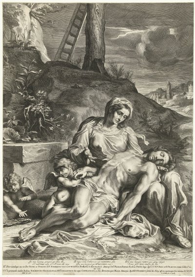 Piedad, grabada por Pieter de Bailliu de Annibale (after) Carracci