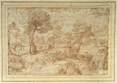 Paisaje con el Descanso en la Huida a Egipto, después de Annibale Carracci de Annibale (studio of) Carracci