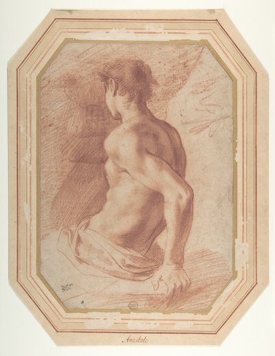 Vista de espaldas de un joven desnudo sentado mirando a la izquierda de Annibale Carracci