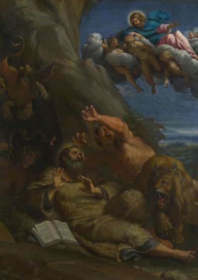 Cristo apareciendo a San Antonio Abad durante su Tentación, c. 1598 de Annibale Carracci