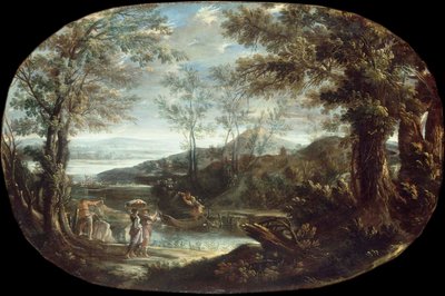 Paisaje con escena fluvial de Annibale Carracci