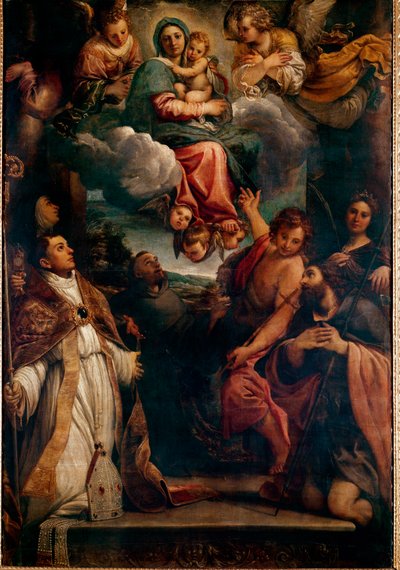 Madonna en gloria con el niño y seis santos de Annibale Carracci