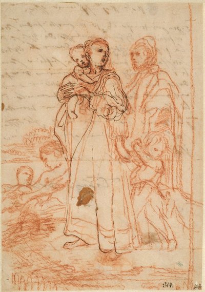 Mutter trägt ein kleines Kind auf ihrem rechten Arm und hält einen Jungen in ihrem linken Arm de Annibale Carracci