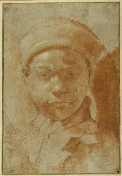 Retrato de un joven, busto, con un gorro redondo de Annibale Carracci