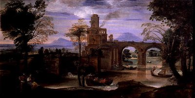Paisaje romano con un puente de Annibale Carracci