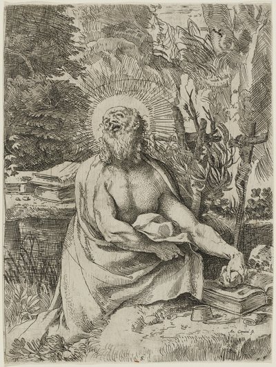 San Jerónimo en el Desierto, c.1591 (aguafuerte con grabado en papel verjurado, iiiiv) de Annibale Carracci