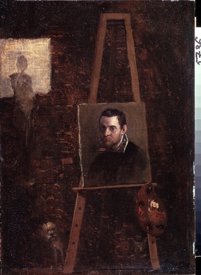 Autorretrato en el caballete, 1603-04 de Annibale Carracci