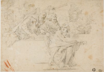 Susana y los ancianos (recto); Cabeza de mujer de perfil (verso) de Annibale Carracci