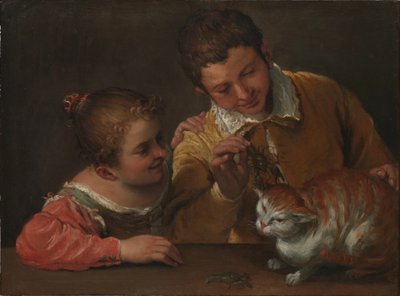 esDos niños se burlan de un gato de Annibale Carracci