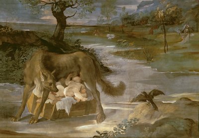 La Loba Amamantando a Rómulo y Remo, de la Historia de Rómulo de Annibale Copy Carracci