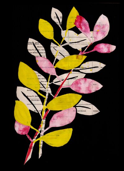 Collage botánico en rosa y amarillo de Annick