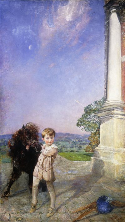 Un niño pequeño con un pony Shetland de Annie Louisa Swynnerton