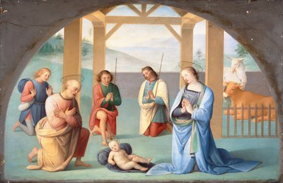 Adoración del Niño Jesús (según Perugino), c.1844-1933 (óleo sobre lienzo) de Annie Louisa Swynnerton