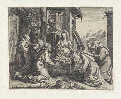 Adoración del Niño Jesús por los monjes de Anonymous