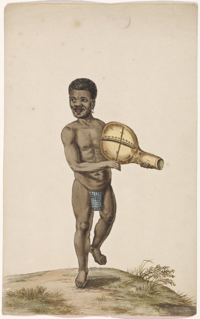 Hombre músico africano con instrumento de calabaza de Anonymous