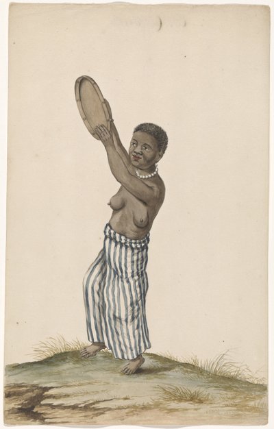 mujer africana, con, mano, tambor de Anonymous