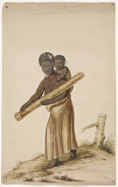 mujer africana, con, niño, y, tronco de árbol de Anonymous