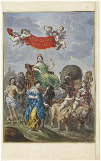 Representación alegórica de los cuatro continentes Geographia totius orbis (título sobre objeto) de Anonymous