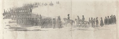 Funeral del difunto rey Guillermo II en Delft el 4 de abril de 1849 (página 2) Cinco hojas contiguas del cortejo fúnebre de Guillermo II en 1849 (título de la serie) de Anonymous