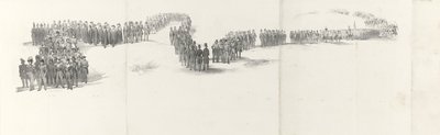 Funeral del difunto rey Guillermo II en Delft el 4 de abril de 1849 (página 5) Cinco hojas contiguas del cortejo fúnebre de Guillermo II en 1849 (título de la serie) de Anonymous