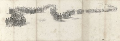 Funeral del difunto rey Guillermo II en Delft el 4 de abril de 1849 (página 5) Cinco hojas contiguas del cortejo fúnebre de Guillermo II en 1849 (título de la serie) de Anonymous