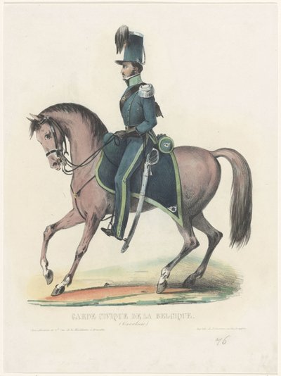 Vigilante belga a caballo, 1830 Garde Civique de la Belgique (Caballería) (título sobre objeto) de Anonymous