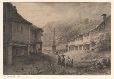 Paisaje de montaña con figuras y vacas de Anonymous