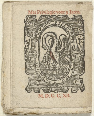 Página con la marca del editor, 1712 En que Lidt de Maen es / donde mueres / dejas desnudo a menos que sea gran nota; Als Peste / Pleures is / ende sulck quaet / oock niet sonder des Meestersraet (título sobre el objeto) de Anonymous