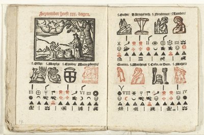 Páginas con la previsión para el mes de septiembre de 1712 de Anonymous