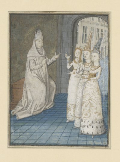 Boccacio recibe a tres mujeres
Los destinos de los hombres y mujeres nobles (título de la serie) de Anonymous