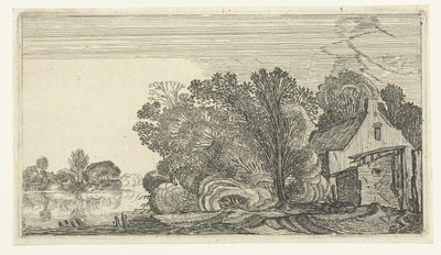 Granja entre árboles en un río Paisajes después de Esaias van de Velde (título de la serie) de Anonymous