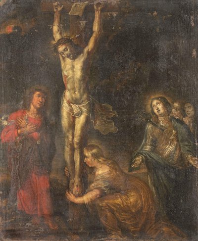 Cristo en la Cruz, con la Madre de los Dolores y los Santos Juan Evangelista y María Magdalena de Anonymous