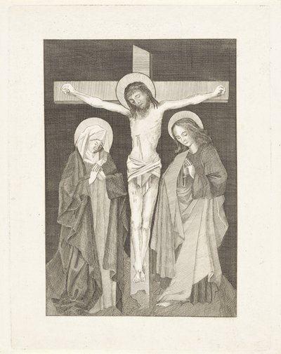 Cristo en la cruz, María y Juan a ambos lados de Anonymous