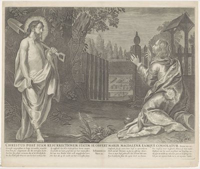 Christus verchicht als tuinman aan María Magdalena (No me toques) Cristo inmediatamente después de su resurrección se ofrece a María Magdalena y la consuela (título sobre el objeto) Royal Bijbel (título de la serie) de Anonymous