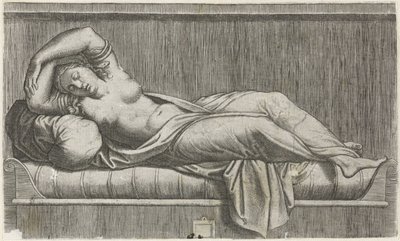 Cleopatra tumbada semidesnuda en la cama de Anonymous