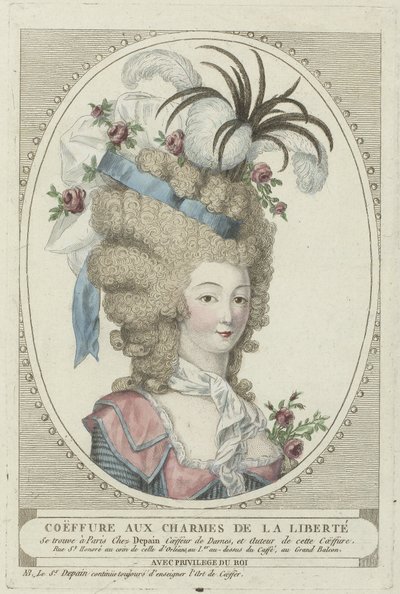 Peinados, pufs, sombreros y bonetes: dos peinados del peluquero Depain
Peinados de Depain, hacia 1790: Coëffure aux Charmes de la Liberté de Anonymous