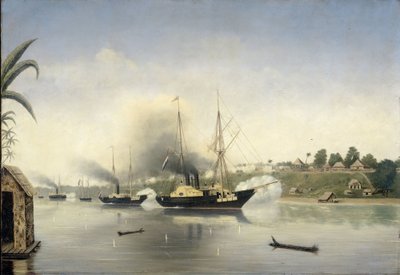 El bombardeo del Kraton del Sultán de Djambi por los buques de la marina gubernamental "Celebes", "Admiral van Kinsbergen" y "Onrust" el 8 de septiembre de 1858 de Anonymous