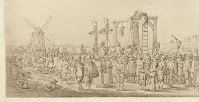 El ataúd de Ledenberg colgado en la horca, 1619 de Anonymous